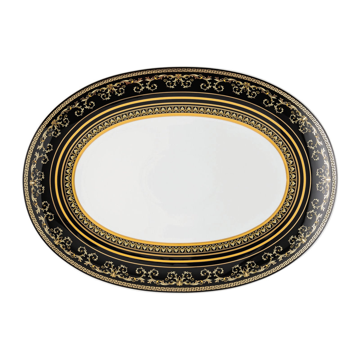 Versace Virtus Gala Black Oval Platter – 38 cm front view