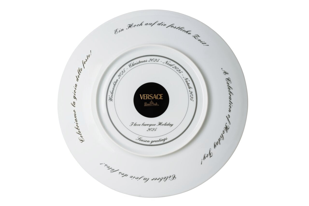 Versace decorative plate with text on a white background