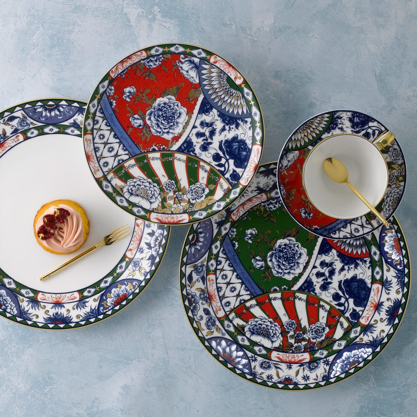 Royal Crown Derby Victorias Garden Blue, Green and Red Sugar Bowl (250ml) – alternate official product image