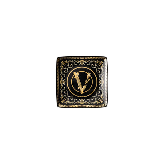 Versace Virtus Gala Black Decorative Dish – 12 cm (Square, Flat) front view