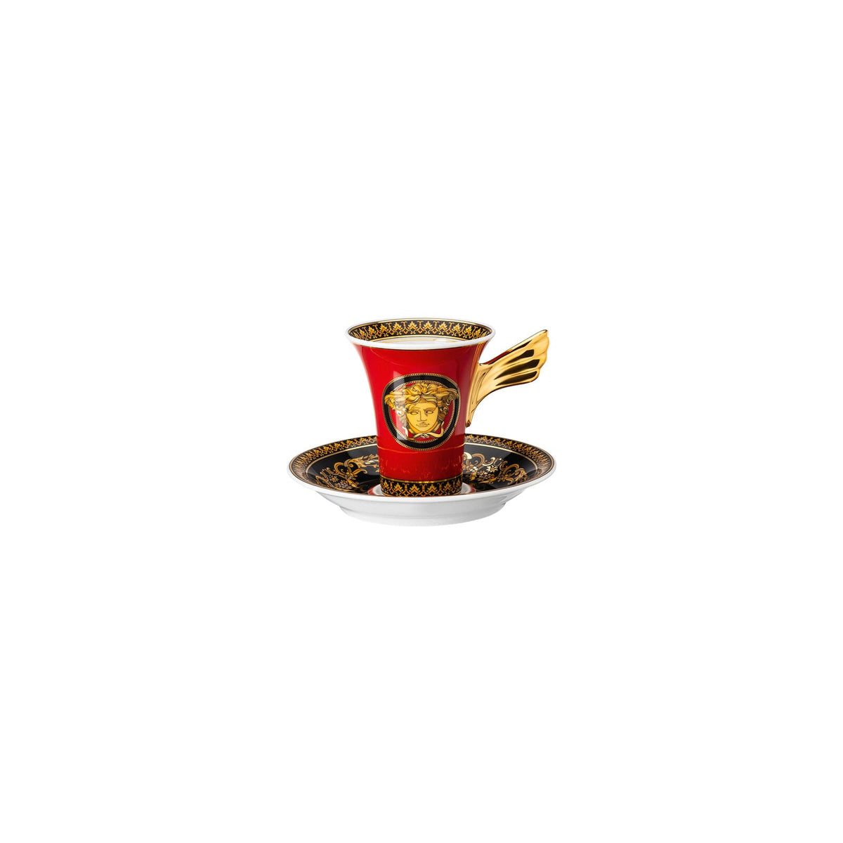 Versace Ikarus Medusa Red Demi Tasse Cup & Saucer front view