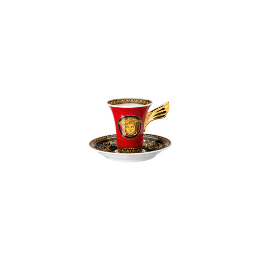 Versace Ikarus Medusa Red Demi Tasse Cup & Saucer front view