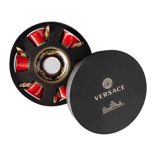 Versace Ikarus Medusa Red Gift Boxed Set of 6 x Teacup &amp; Saucer front view