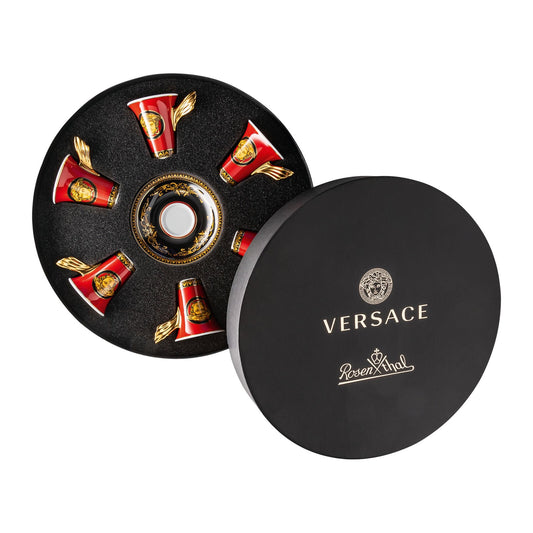 Versace Ikarus Medusa Red Gift Boxed Set of 6 x Demi Tasse Cup & Saucer front view