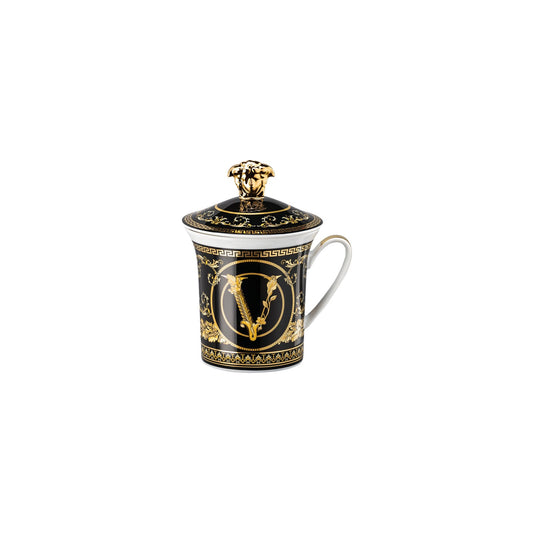 Versace Virtus Gala Black Mug with Lid – 30 Years Anniversary Collection front view