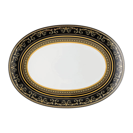 Versace Virtus Gala Black Oval Platter – 38 cm front view