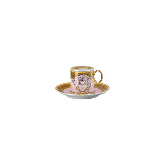 Versace Medusa Amplified Pink Coin Espresso Cup/Sauc. front view