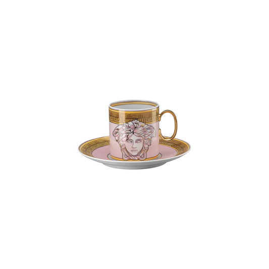 Versace Medusa Amplified Pink Coin Cup/Saucer 4 tall front view
