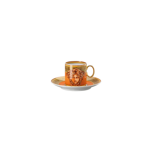 Versace Medusa Amplified Orange Coin Espresso Cup/Sauc. front view