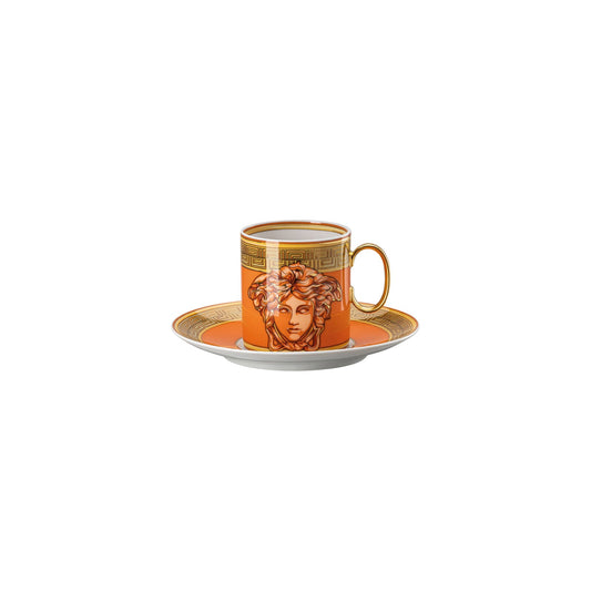 Versace Medusa Amplified Orange Coin Cup/Saucer 4 tall front view