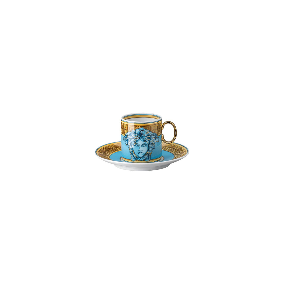 Versace Medusa Amplified Blue Coin Espresso Cup/Sauc. front view