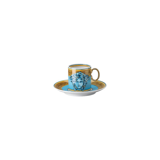 Versace Medusa Amplified Blue Coin Espresso Cup/Sauc. front view