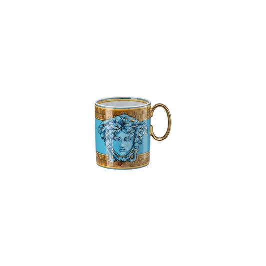 Versace Medusa Amplified Blue Coin Mug with handle front view