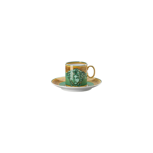 Versace Medusa Amplified Green Coin Espresso Cup/Sauc. front view