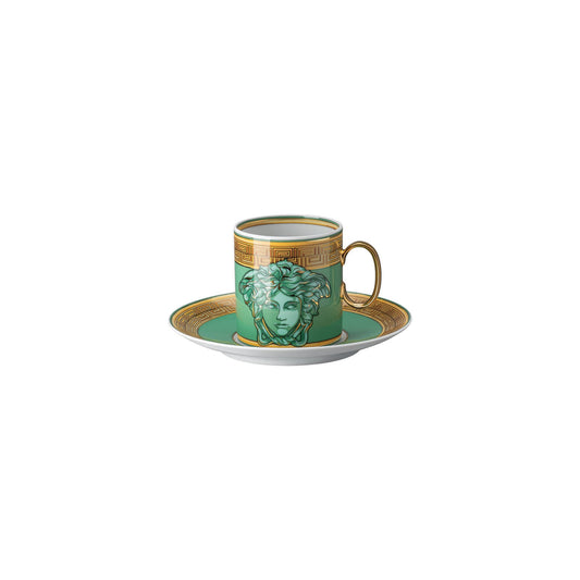 Versace Medusa Amplified Green Coin Cup/Saucer 4 tall front view