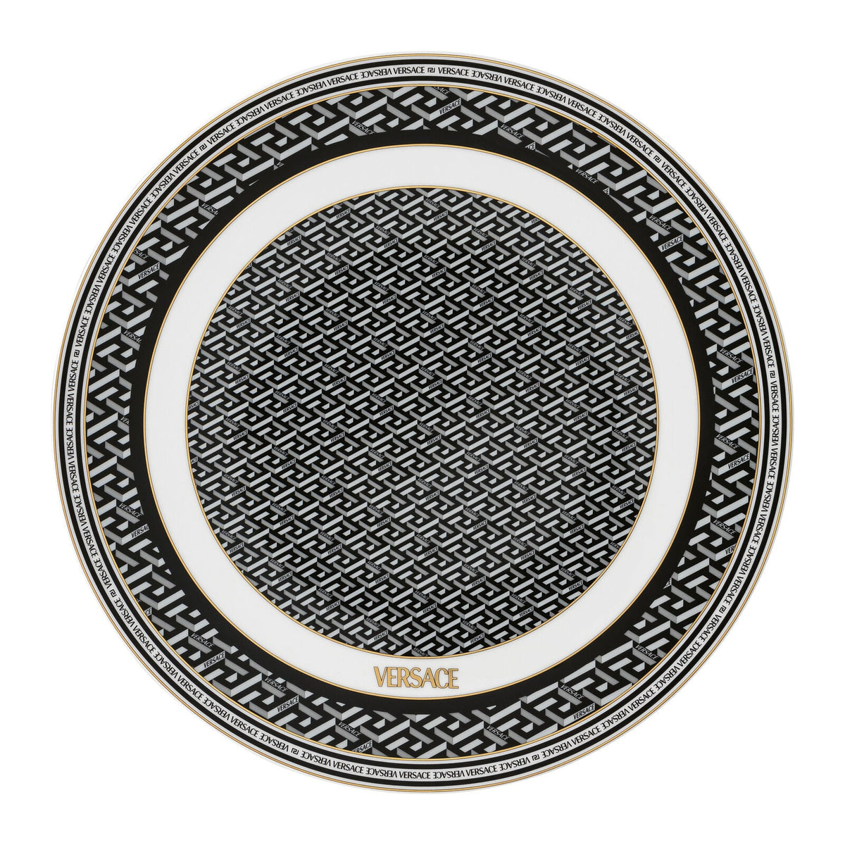 Versace La Greca Signature Black Service Plate 33 cm front view