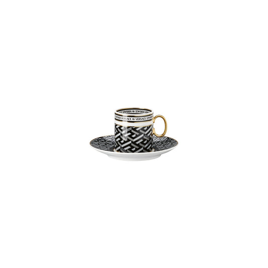 Versace La Greca Signature Black Espresso Cup/Sauc. front view
