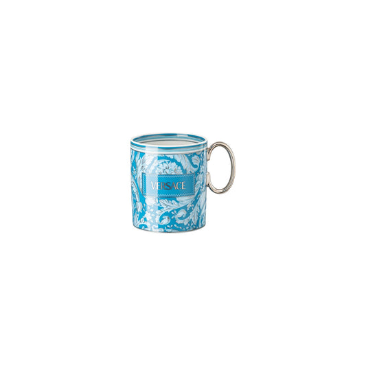 Versace Barocco Teal Mug with handle front view