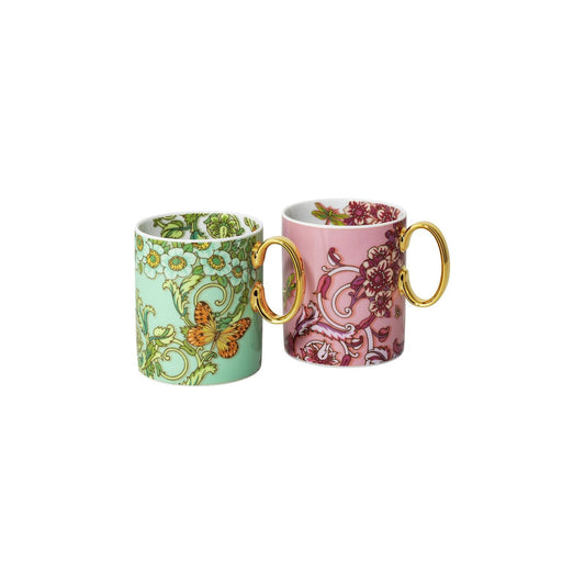 Versace Le Jardin Pink Green Set 2 mugs w. handle front view