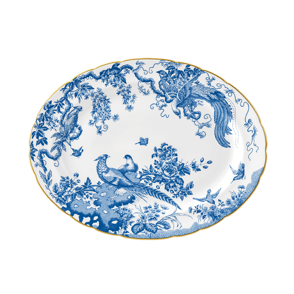 Royal Crown Derby Aves Blue Oval Dish (41cm) – official product image