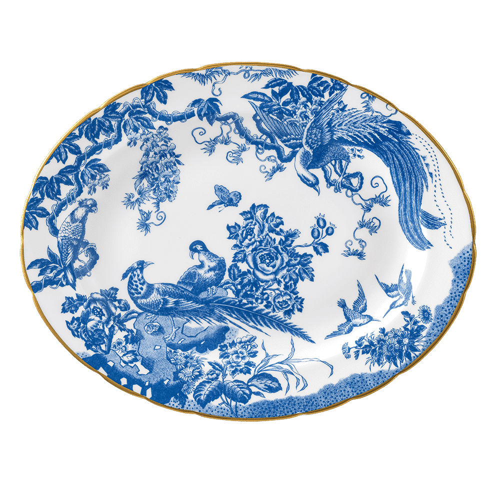 Royal Crown Derby Aves Blue Oval Dish (34cm) – official product image