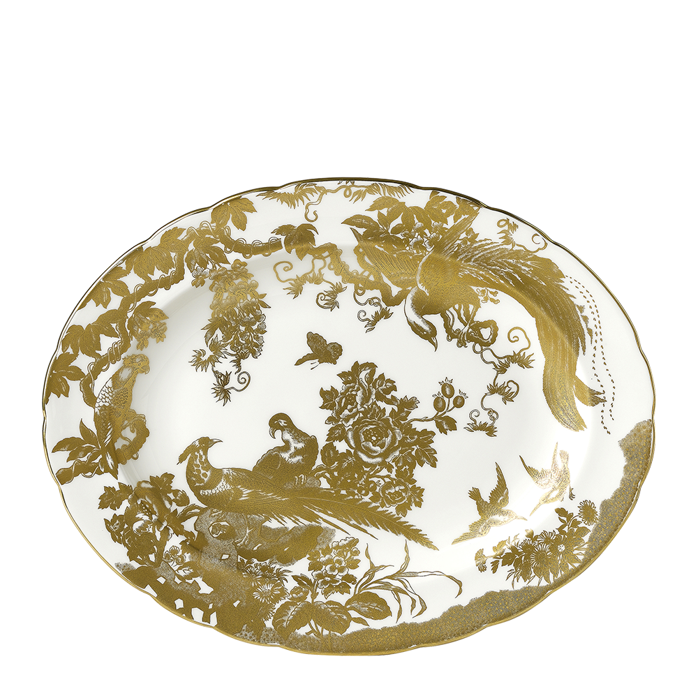 Royal Crown Derby Aves Gold Oval Dish (34cm) – official product image