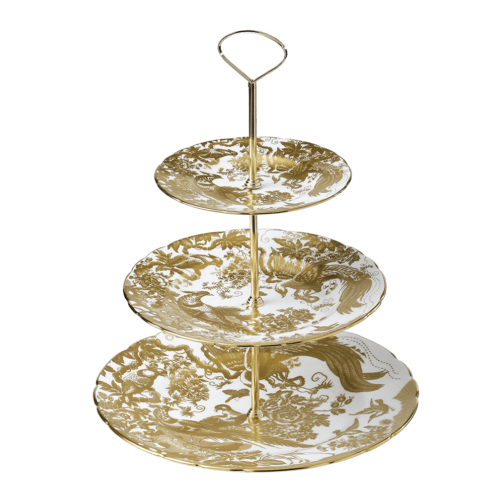 Royal Crown Derby Aves Gold Three Tier Cake Stand (34cm) – official product image