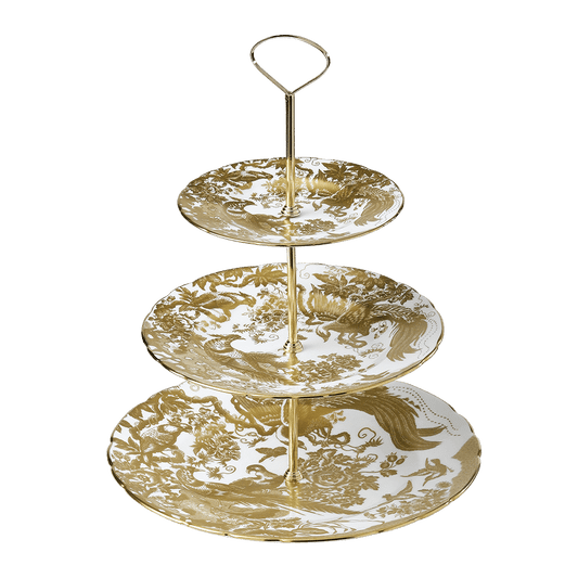 Royal Crown Derby Aves Gold Three Tier Cake Stand (34cm) – official product image