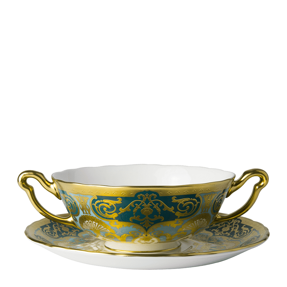 Royal Crown Derby Heritage Forest Green and Turquoise  Cream Soup Saucer (16cm) – alternate official product image