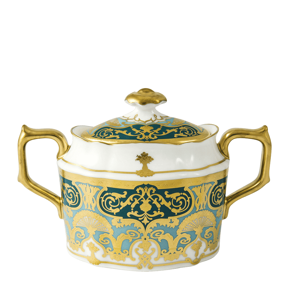 Royal Crown Derby Heritage Forest Green and Turquoise  Covered Sugar (310ml) – official product image