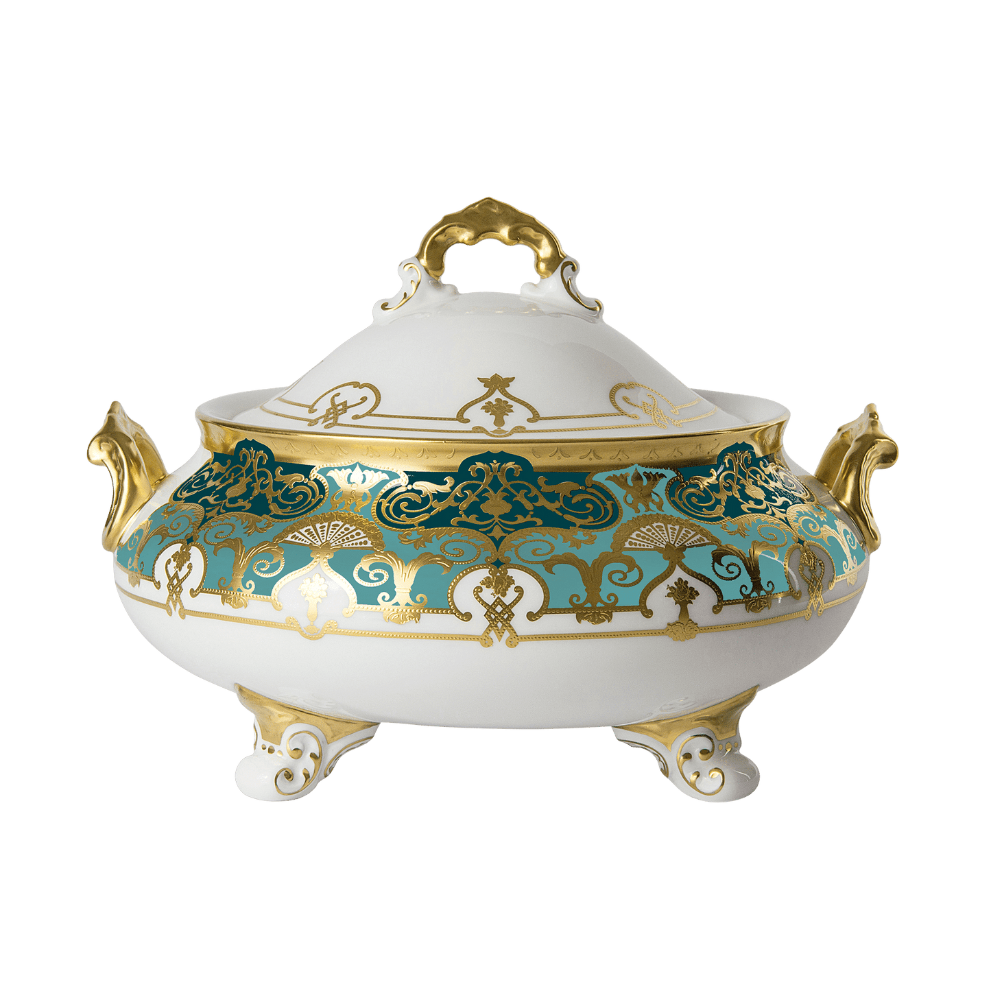 Royal Crown Derby Heritage Forest Green and Turquoise  Covered Vegetable Dish (1700ml) – official product image