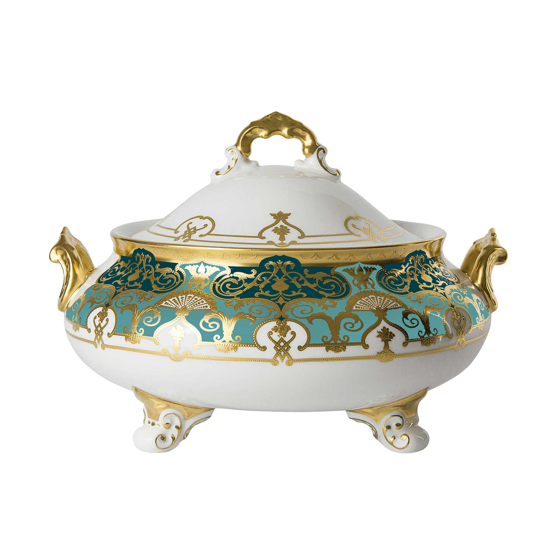 Royal Crown Derby Heritage Forest Green and Turquoise  Covered Vegetable Dish (1700ml) – official product image