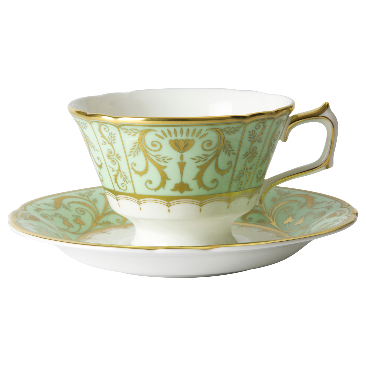 Royal Crown Derby Harlequin Darley Abbey Green Teacup and Saucer (220ml) – official product image