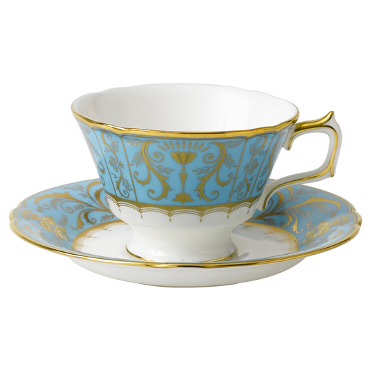 Royal Crown Derby Harlequin Duck Egg Blue Teacup and Saucer (220ml) – official product image