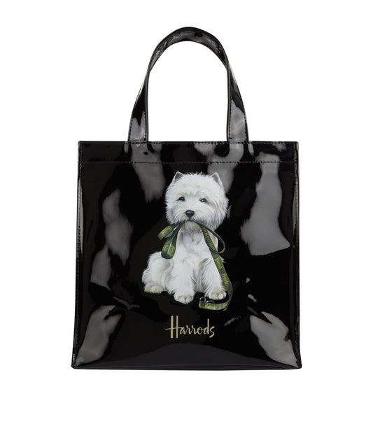 Harrods Small Shopper Bag-Black -Westie with Lead