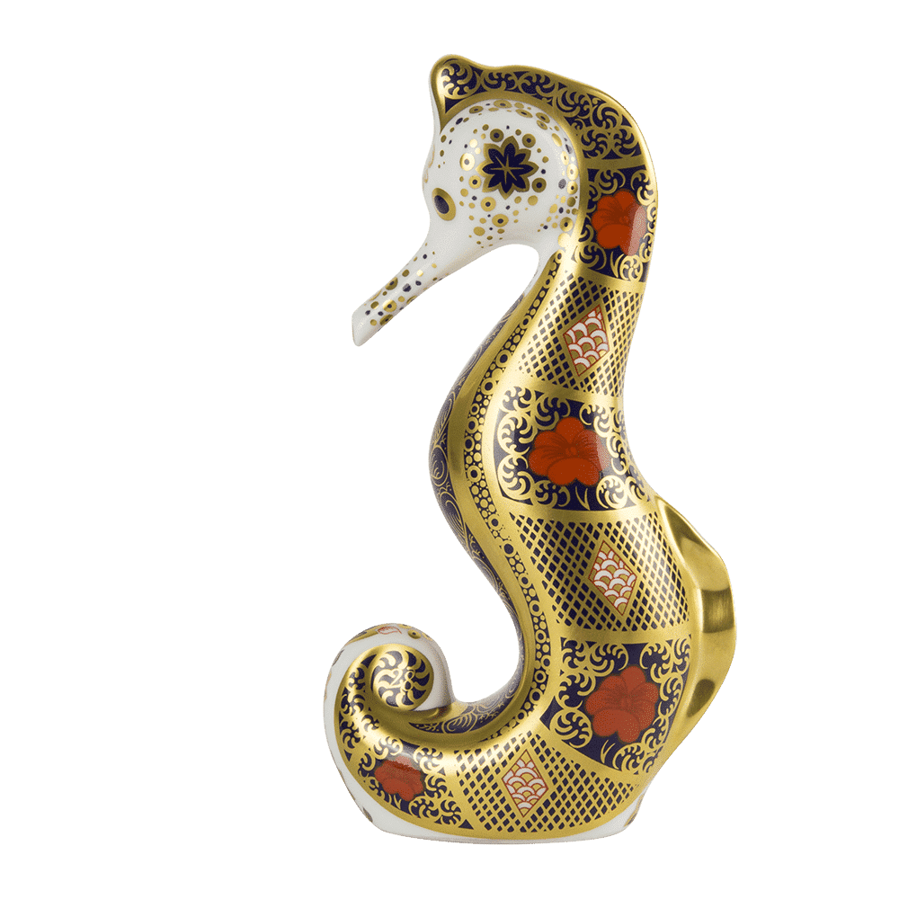 Royal Crown Derby Old Imari Solid Gold Band Seahorse – alternate official product image