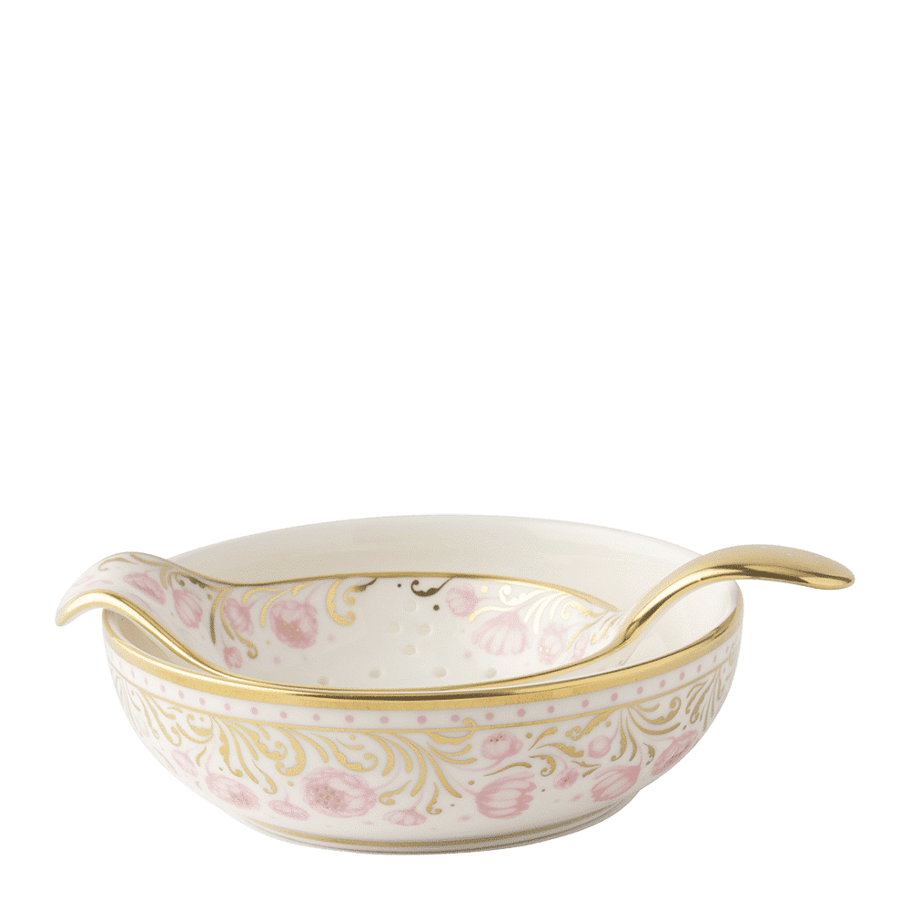 Royal Crown Derby Royal Peony Pink Tea Strainer and Drip Bowl (10cm) – official product image