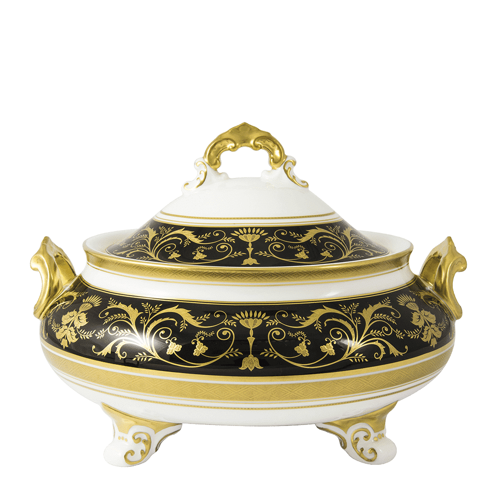 Royal Crown Derby Regency Black Covered Vegetable Dish (1700ml) – official product image