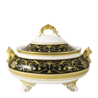 Royal Crown Derby Regency Black Covered Vegetable Dish (1700ml) – official product image