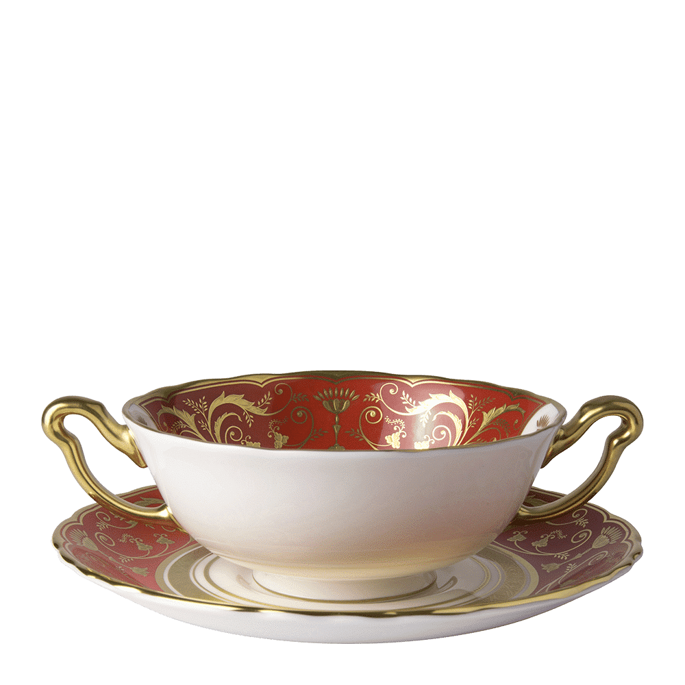Royal Crown Derby Regency Red Cream Soup Saucer (16cm) – alternate official product image