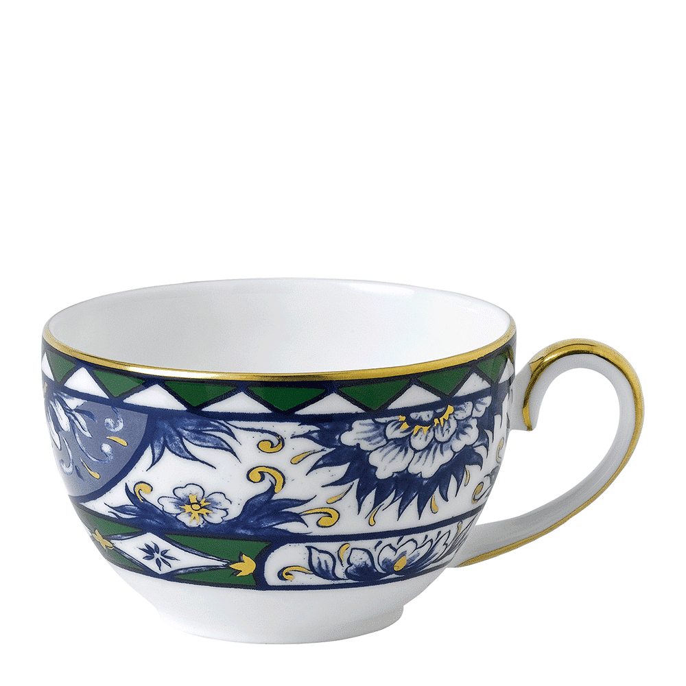 Royal Crown Derby Victorias Garden Blue and Green Teacup (250ml) – official product image
