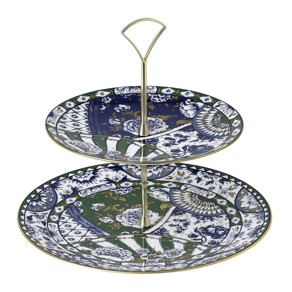 Royal Crown Derby Victorias Garden Blue and Green Two Tier Cake Stand (24cm) – official product image