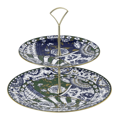 Royal Crown Derby Victorias Garden Blue and Green Two Tier Cake Stand (24cm) – official product image