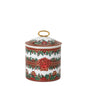 Decorative ceramic jar with a festive design on a white background