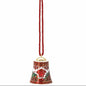Decorative bell with red floral design on a white background