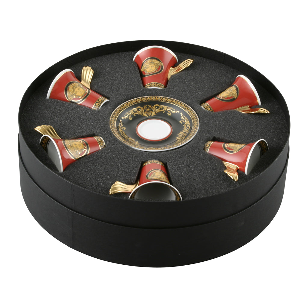 Versace Ikarus Medusa Red Gift Boxed Set of 6 x Demi Tasse Cup & Saucer