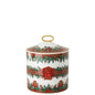 Decorative ceramic jar with festive design on a white background