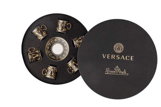 Versace Virtus Gala Black Set of 6 Espresso Cups & Saucers (Gift-Boxed)