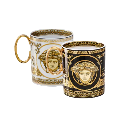 Versace Virtus Gala White & Black Mugs with Handle – Set of 2