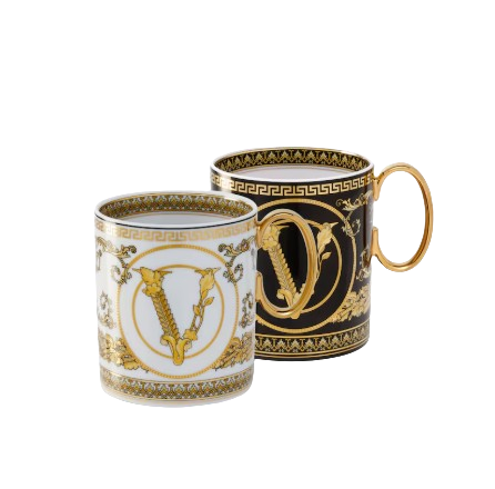 Versace Virtus Gala White & Black Mugs with Handle – Set of 2